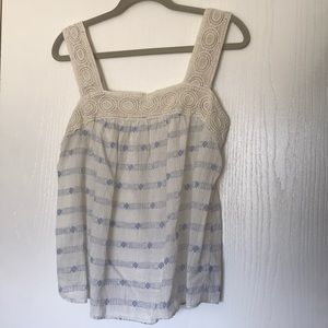 Blue & White Crochet Strap Tank